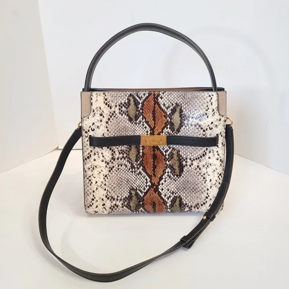 Tory Burch | Lee Radziwill Snake Embossed Small Double Bag in Aspen Multi - Picture 2 of 16